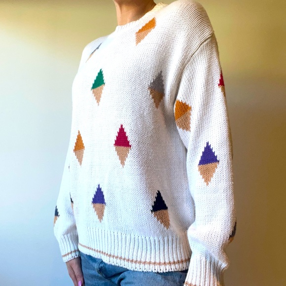 VTG 80s Geometric Colorblock Knit Sweater - Picture 4 of 6